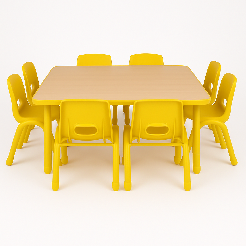 SQUARE TABLE WITH 8 CHAIRS FOR NURSERY CLASS