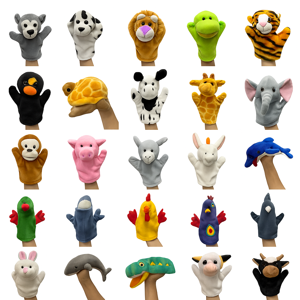 Glove Puppet Set of 25 Animals | Soft Animal Hand Puppets for Storytelling & Role Play