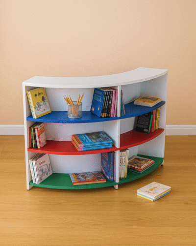 Curved Multi-Tier Library Bookshelf