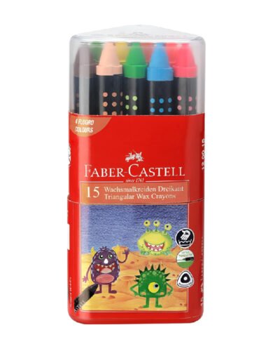 Faber-Castell Triangular Wax Crayons 90 mm (Gift Pack of 15 Assorted Colours)
