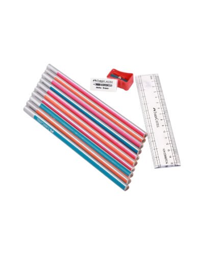 Faber-Castell Trenz Super Dark Pencil (Box of 10 )+ Eraser + Sharpener Black Lead