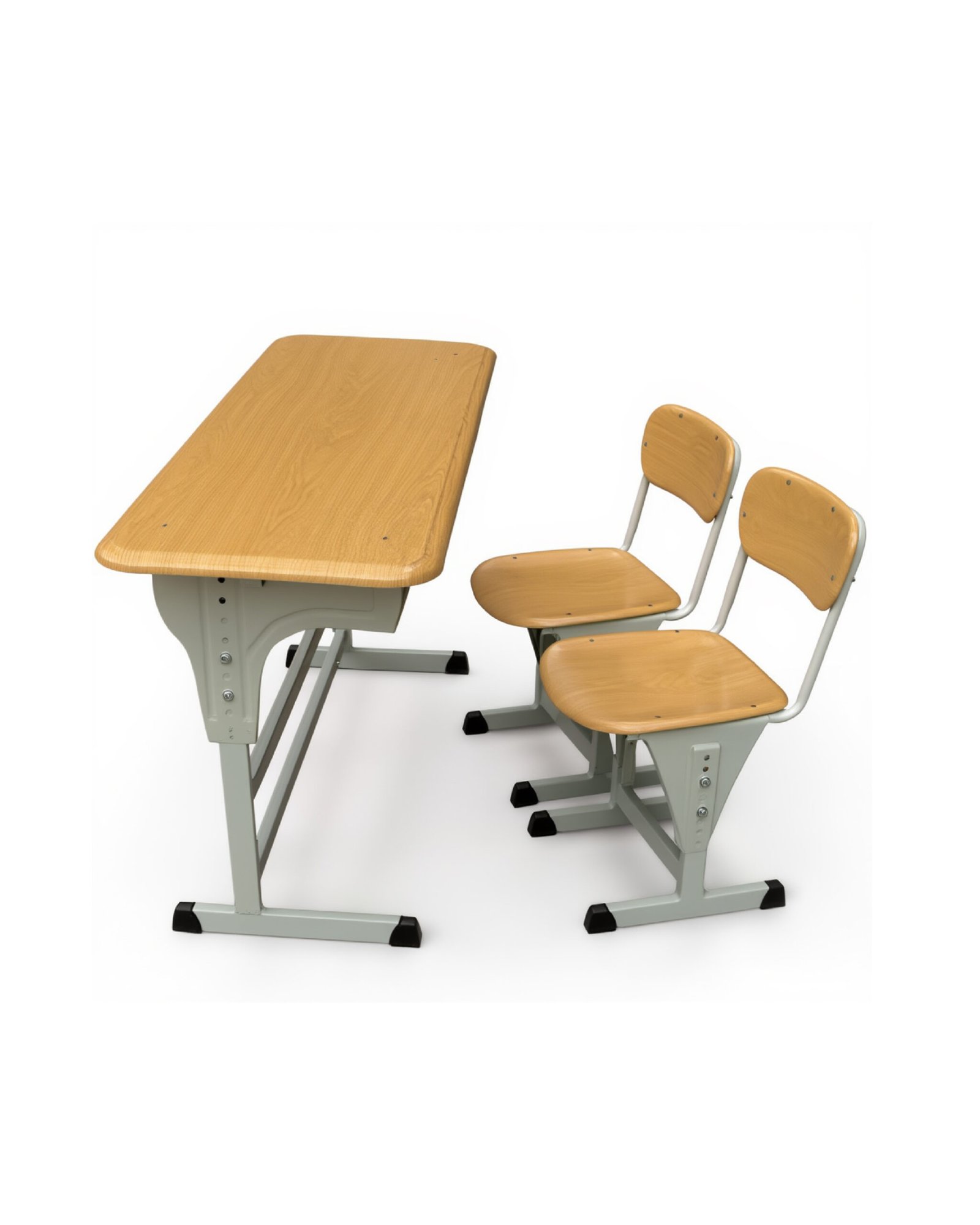Double Student Desk & Chair with Wooden Top and Molded Seat