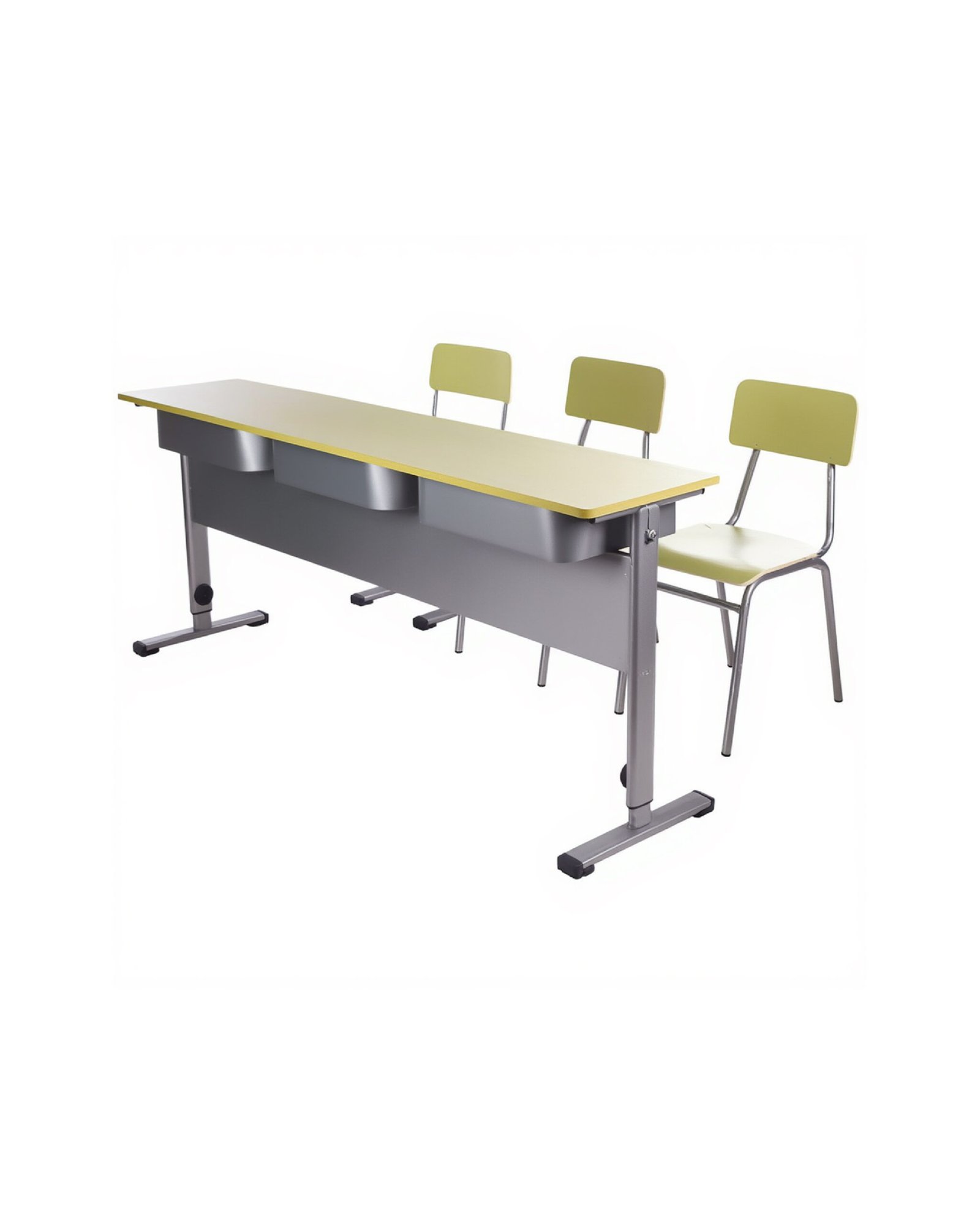 Three Seater Wooden Desk with Injection Moulded Chairs