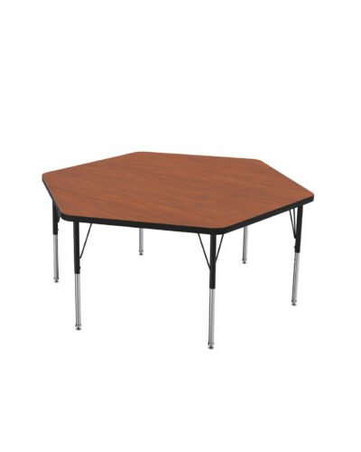 Wooden Hexagon Table with Height Adjustable Steel Legs (4' dia)